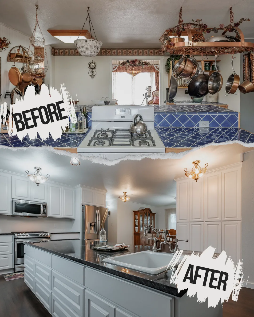 Before and after photos of the Lebanon kitchen