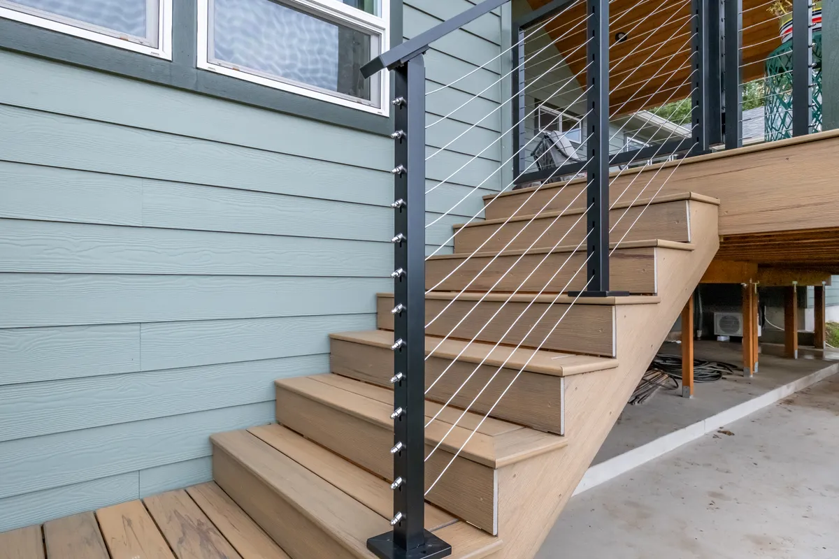 Deck stairs and the timber framing reinforced for the hot tub