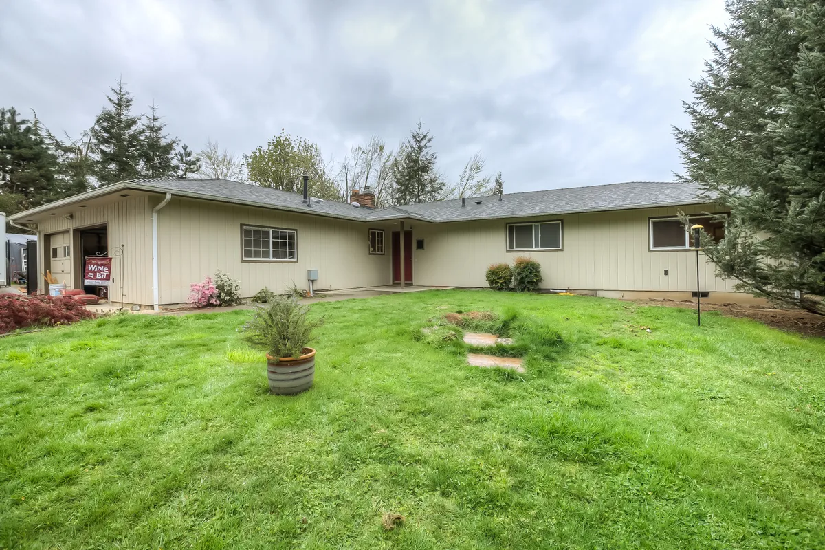 The single-storey home from the front lawn